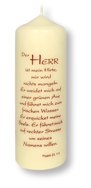 Spruchkerze 170/60 mm, Dek. 2065, "Der Herr ist mein Hirte ..."